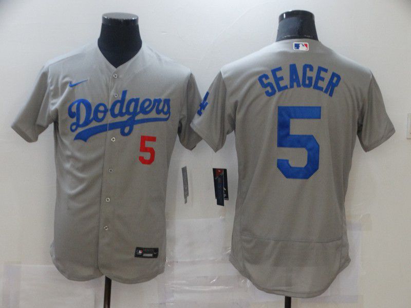Men Los Angeles Dodgers 5 Seager Grey Elite Nike MLB Jerseys